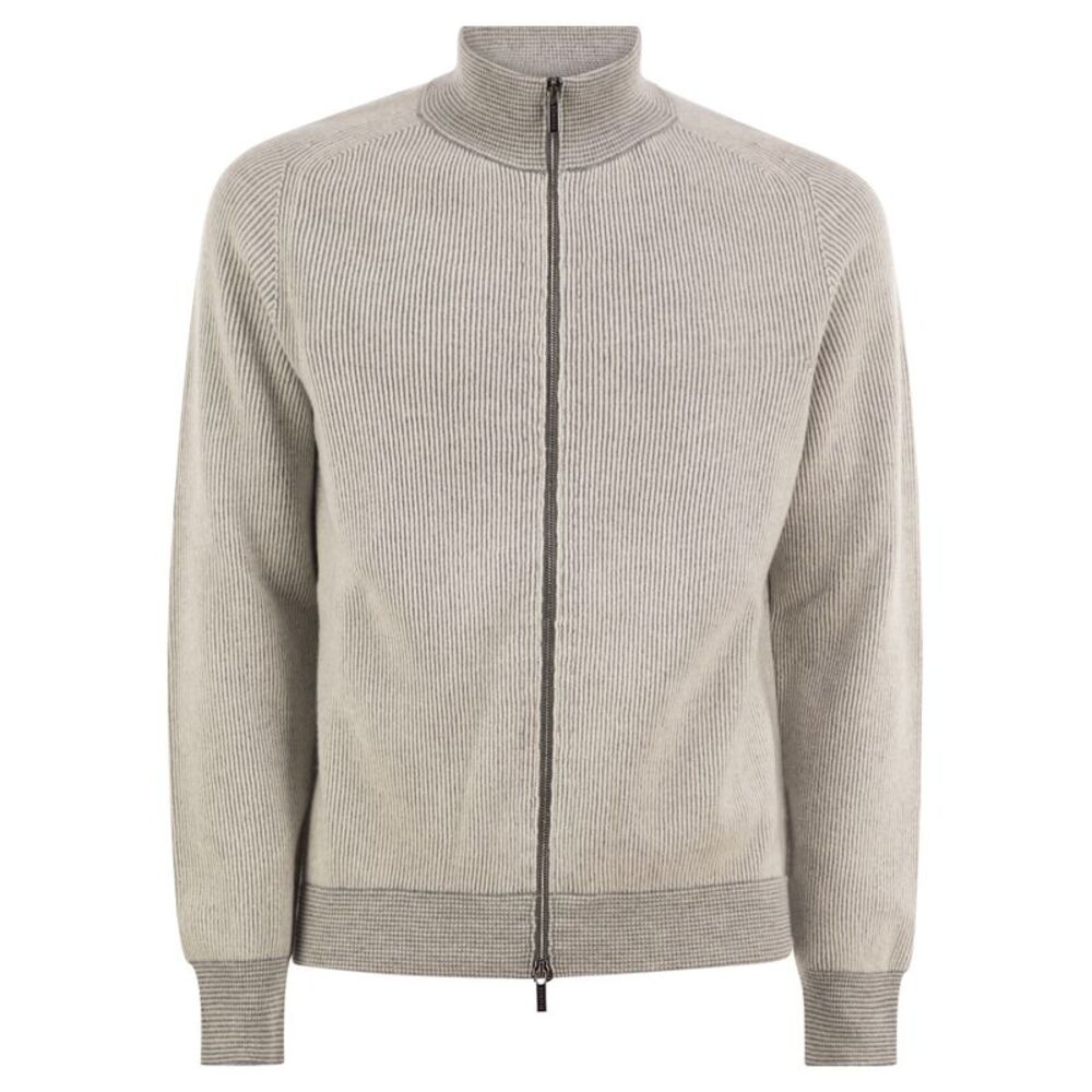 Peserico Men Ribbed Virgin Wool And Cashmere Zip Cardigan